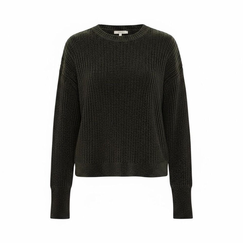 Poof Apparel Knit Ribbed Long Sleeves Crew Neck Pullover Sweater Green Large